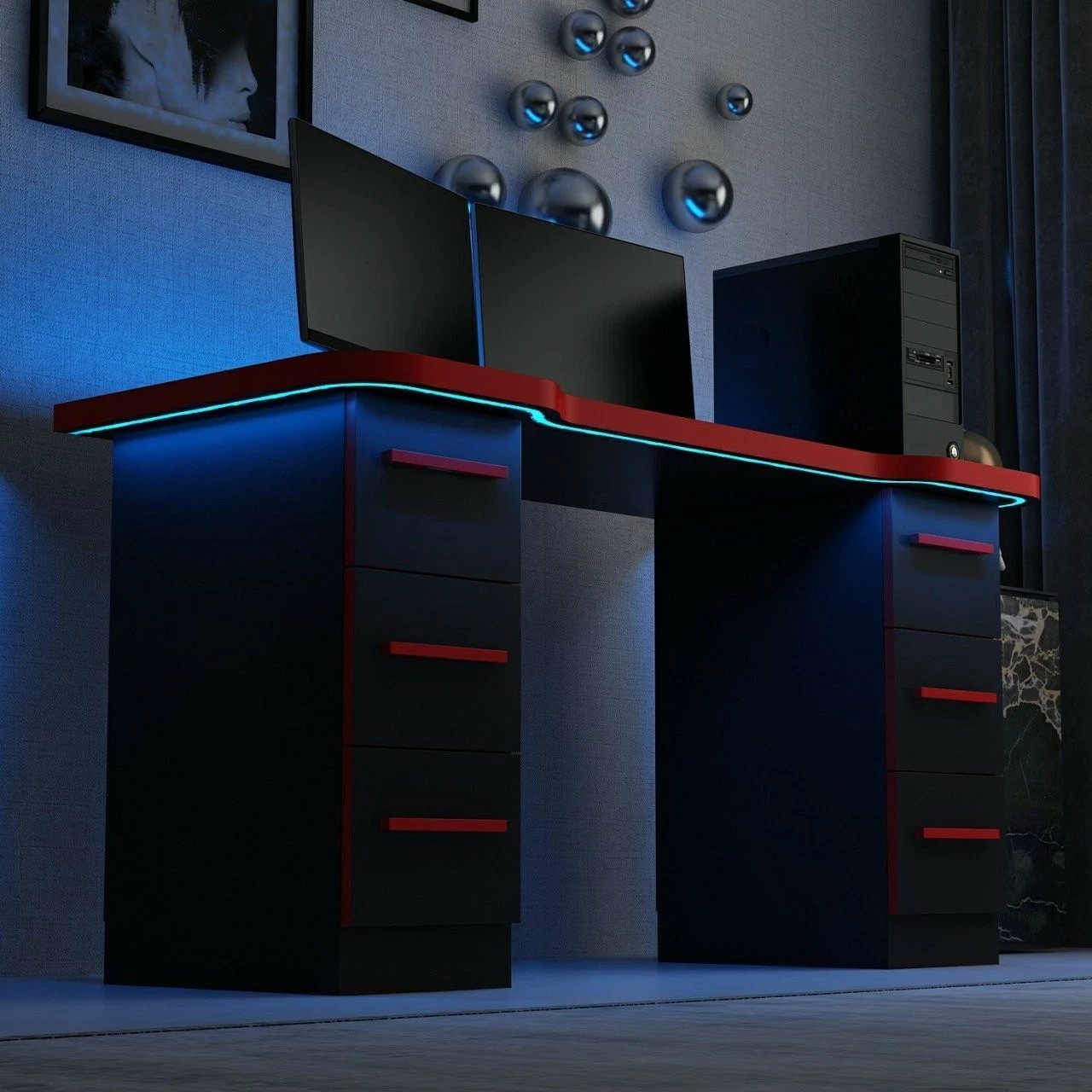 Tavolinë gaming Skye Decor Phoenix 3, e zezë me të kuqe