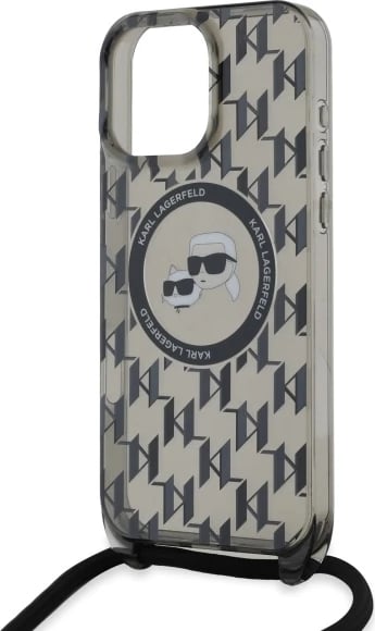 Mbështjellës Karl Lagerfeld IML Crossbody Monogram Karl & Choupette Head MagSafe për iPhone 16 Pro, Zi