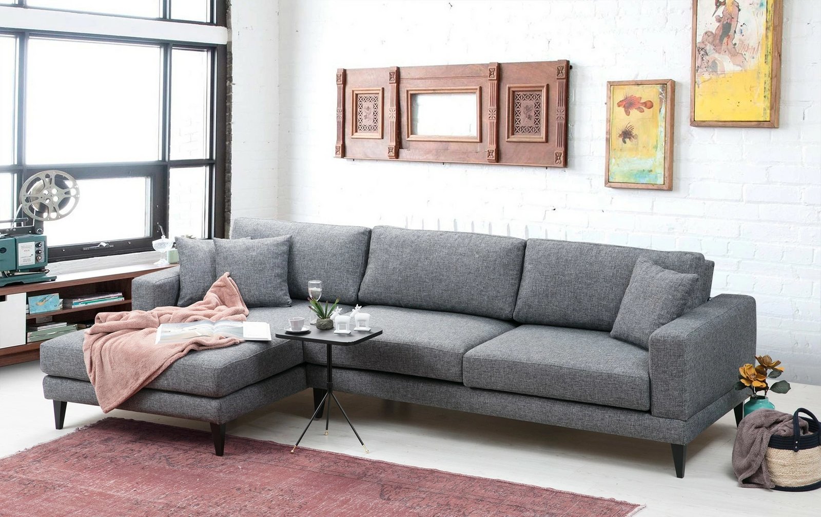 Kënd-sofë krevati Atelier del Sofa, kënd nordik majtas (Chl+3R), ngjyrë gri e errët