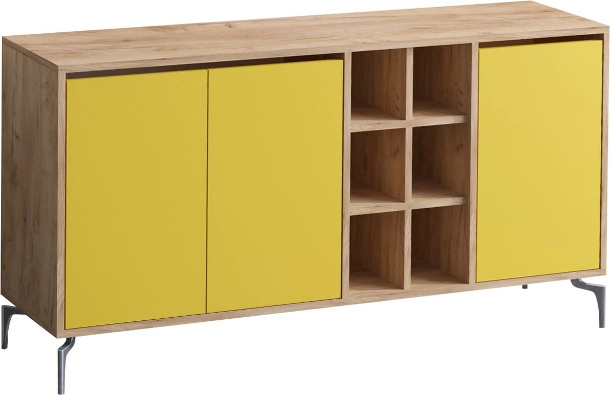 Konsolë moderne Skye Decor, ngjyrë lis dhe e verdhë, 140x94x40cm