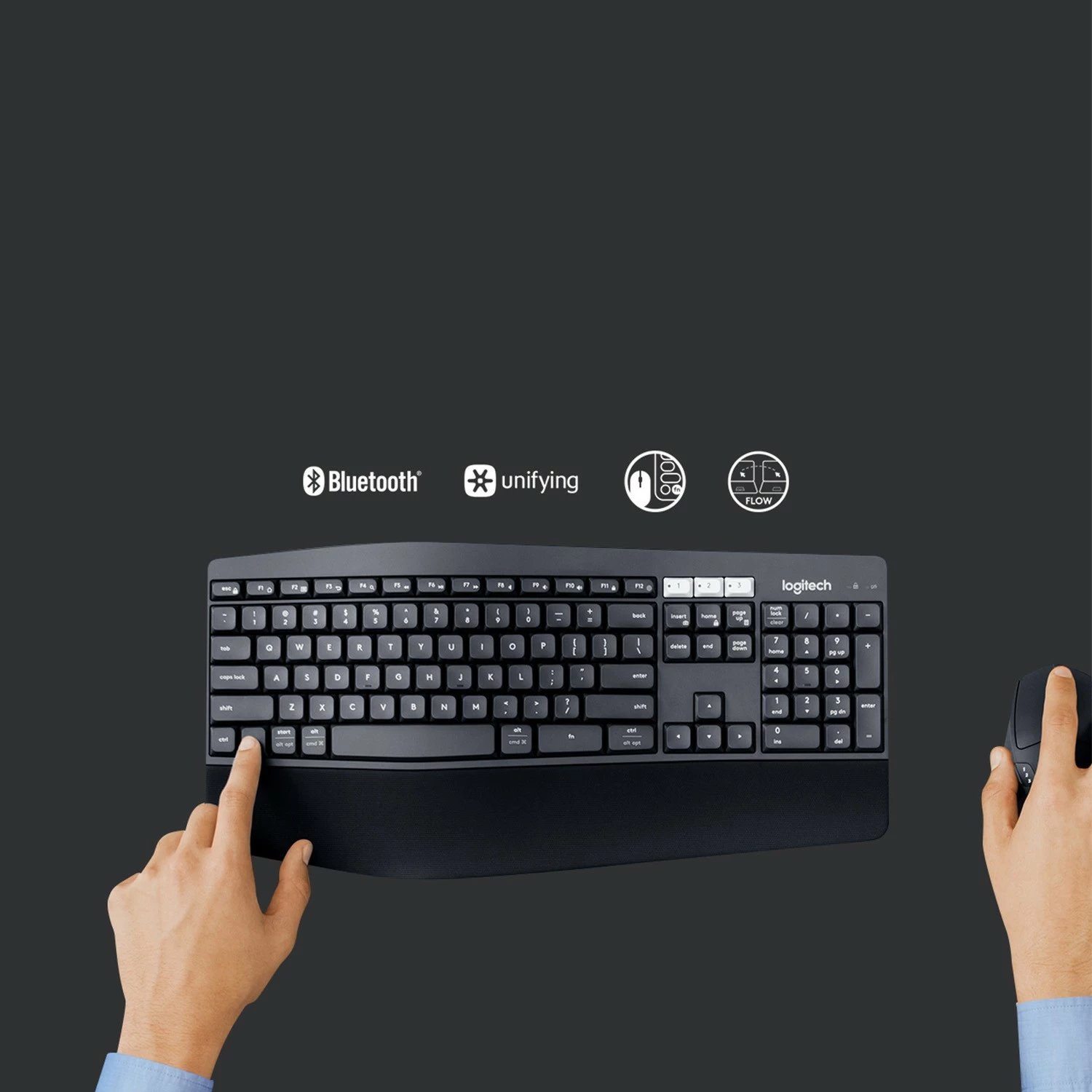 Tastierë dhe maus Logitech MK850 Performance, Full-size (100%), Wireless, RF Wireless + Bluetooth, QWERTZ, E zezë