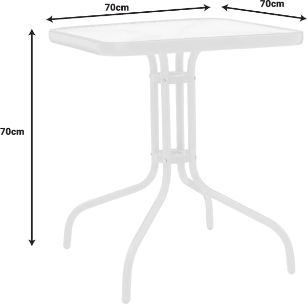 Tavolinë metalike e bardhë me sipërfaqe qelqi, 70x70x70 cm
