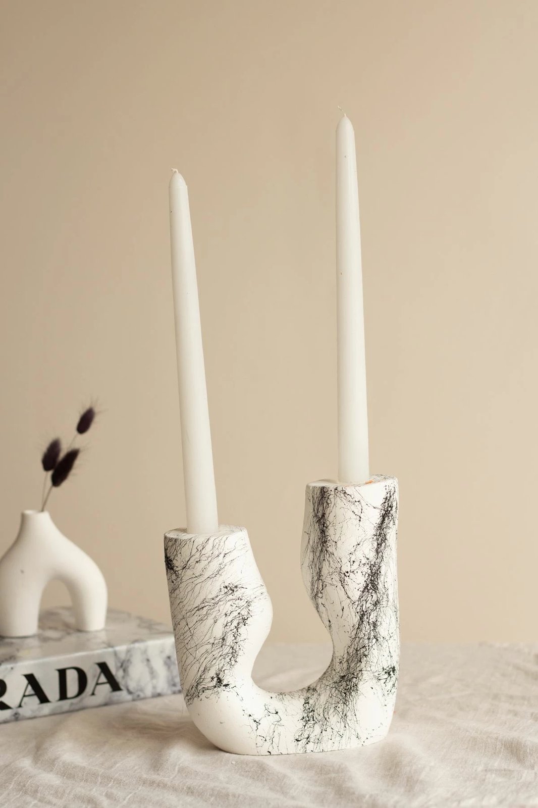 Set qiri mbajtës (3 copë), dizajn asimetrik, ngjyrë mermeri të bardhë, Evila Originals