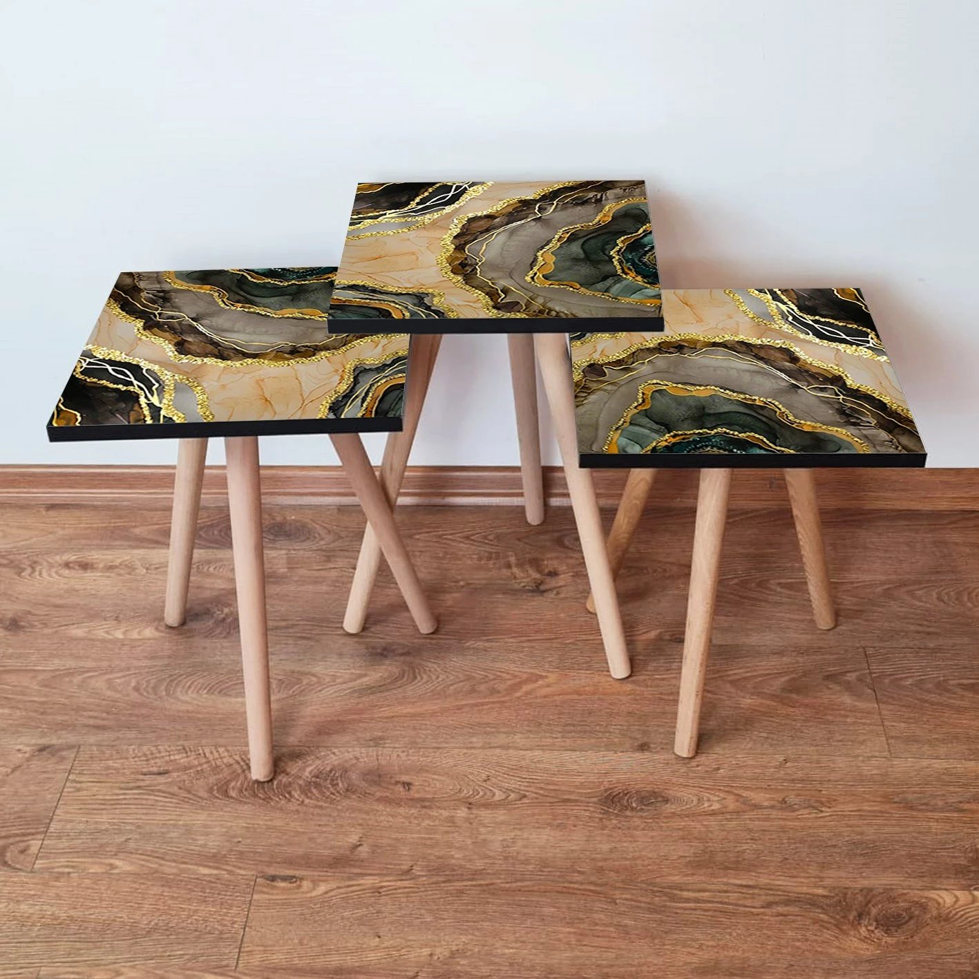 Set tavolinash ndihmëse, tre copë, dizajn shumëngjyrësh, Skye Decor, 3Shp219