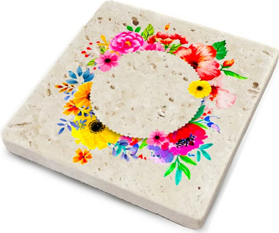 Set 4 copë nën gota prej guri natyral, shumëngjyrëshe, Hermia, TBA7436502735790