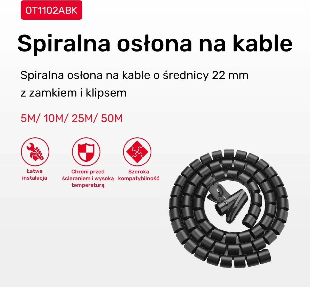 Organizer kabllash spiral Unitek, 5 metra, 22 mm, i zi