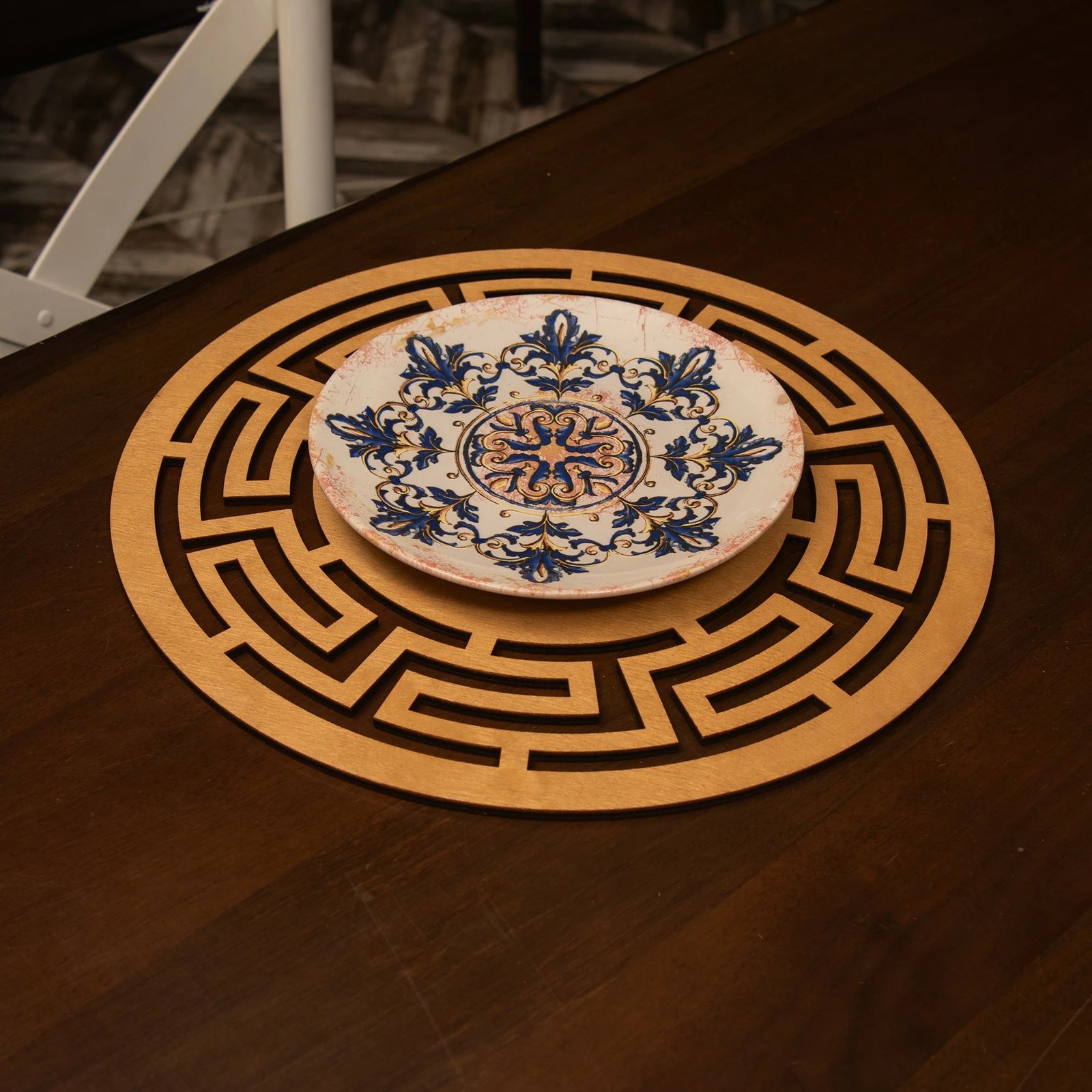 Set nënshtruesish tavoline prej druri, Hermia, Labirint, ngjyrë mjaltë (6 copë)