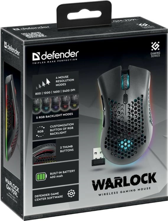 Maus wireless Defender Warlock GM-709L, RGB, 2400 dpi, i zi