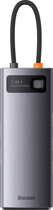 Kasë Baseus Metal Gleam Series 7-in-1, USB-C në 3x USB 3.0, HDMI, USB-C PD, VGA, Ethernet RJ45, Gri