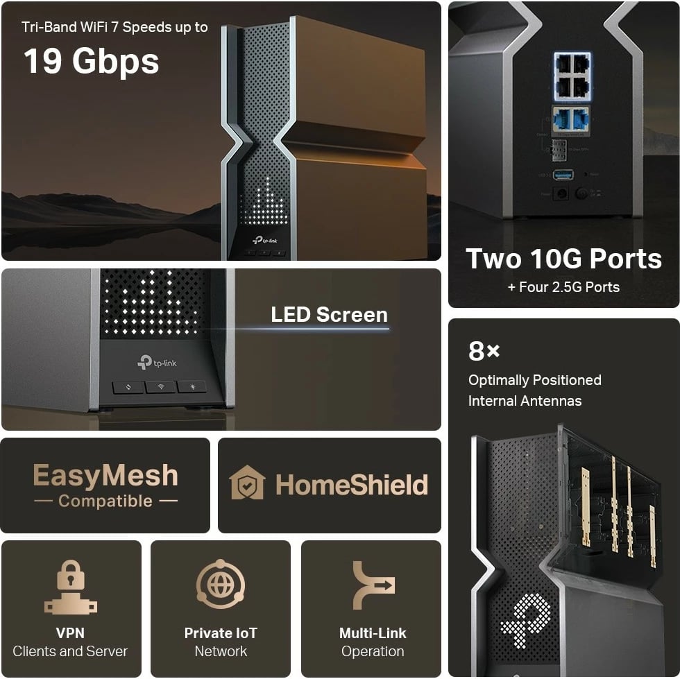 Router Wi-Fi 7 TP-LINK Archer BE800, BE19000, i zi/gri