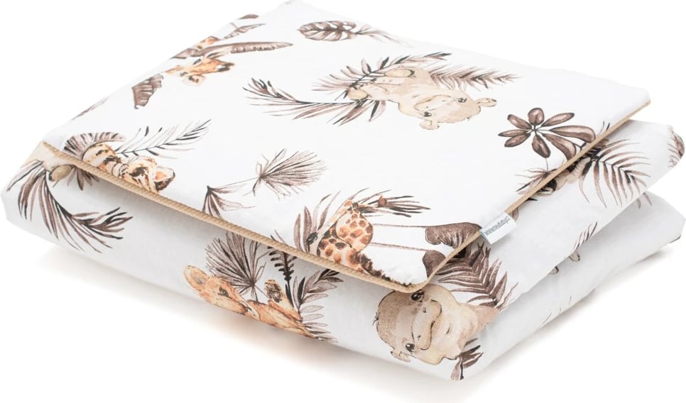 set karroce për bebe, New Baby Safari, reversible, jorgan 75x50 cm + jastëk 30x25 cm, pambuk 100% dhe velvet 100% poliester, bezhë, set