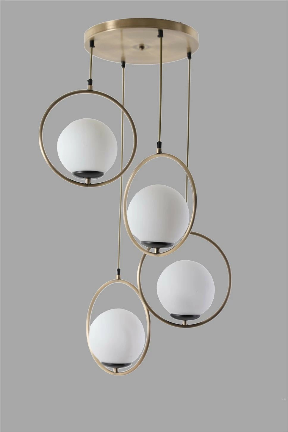 Llambë tavani Opviq, Ring 4 llamba, xham i bardhë, bakër, varëse