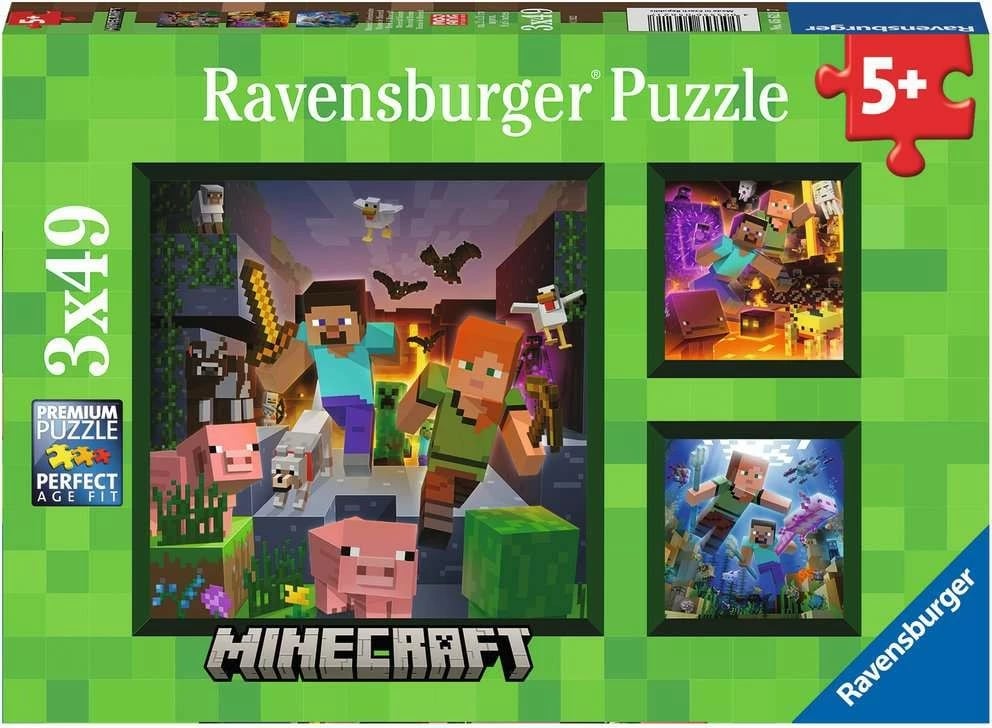 Puzzle Ravensburger Minecraft 3x49 pjesë, për fëmijë, shumëngjyrësh