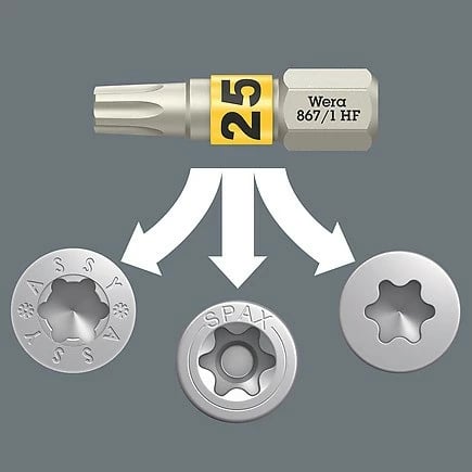 Set bitash Wera 29 copë, 1/4", PH, PZ, Torx Plus, me mbajtës dhe kuti, zi/metalik