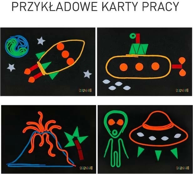Set kreativ Korbo Spaghetti Fluo Pad, për fëmijë, me elektrik LED, shumëngjyrësh