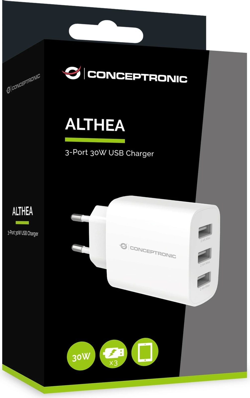 Karikues Conceptronic 3 porta USB-A 30W i bardhë