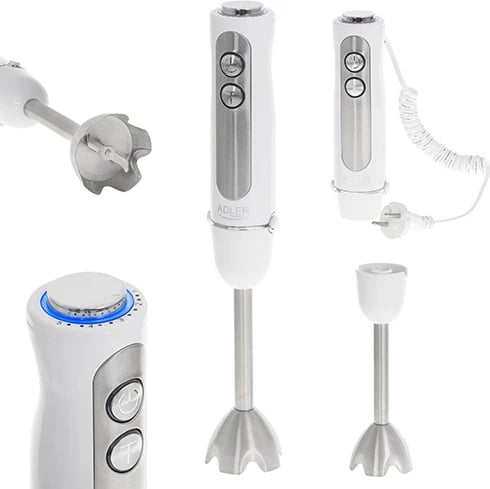Blender dore, Adler AD 4625, 850W (1500W max), 5 shpejtësi + Turbo, kërcell çelik inox, kabllo 1.8m, e bardhë Blender dore, Adler AD 4625, 850W (1500W max), 5 shpejtësi + Turbo, kërcell çelik inox, kabllo 1.8m, e bardhë