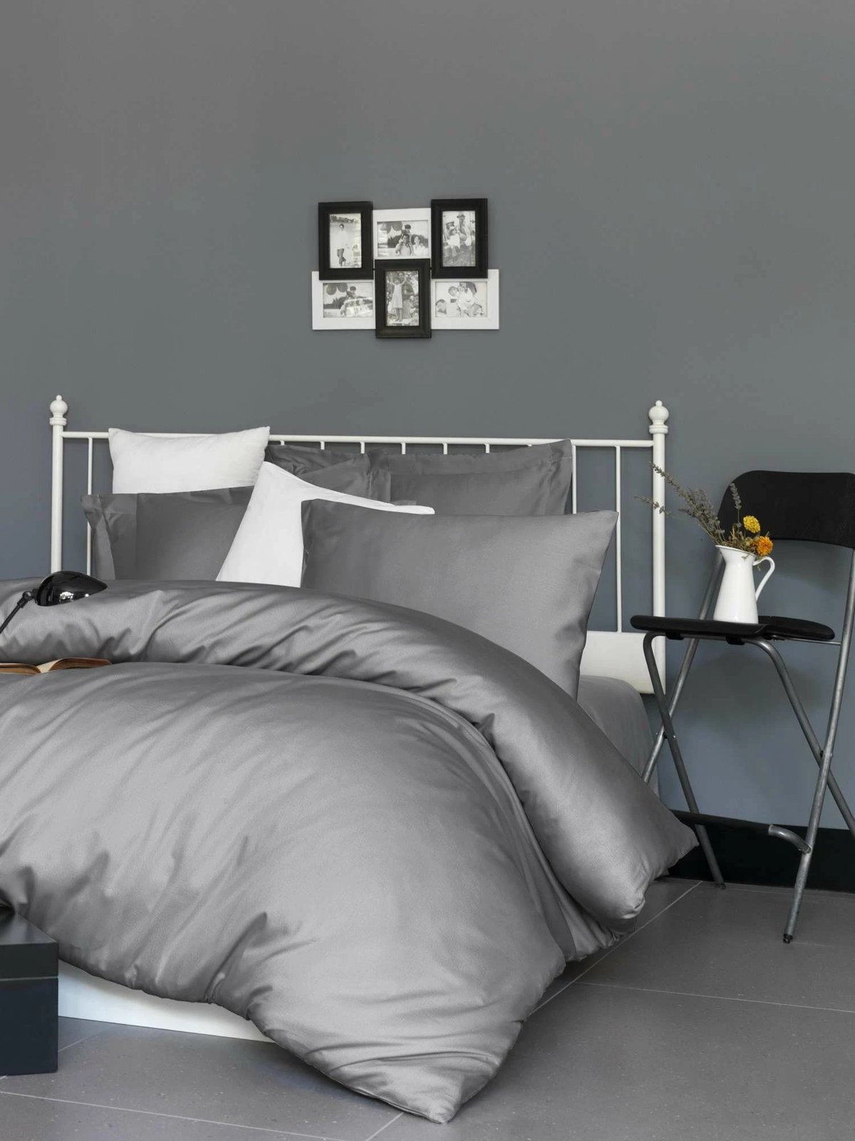 Set mbulesë për jorgan dopio, saten, ngjyrë gri e errët, L'essentiel