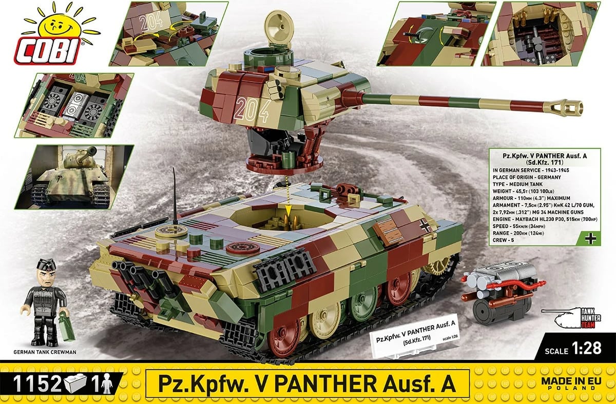 Set ndërtimi Cobi Pz.Kpfw. V Panther Ausf.A, 1152 pjesë, me figurë, shumëngjyrësh