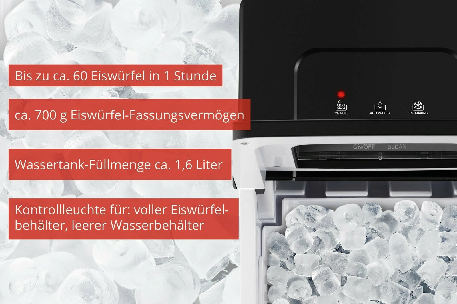 Aparat për kube akulli UNOLD Freeze, 120 W, 220 - 240 V, i zi