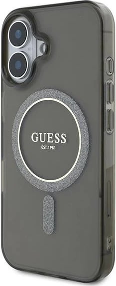 Mbështjellës Guess IML Glitter Circle MagSafe për iPhone 16, zi Mbështjellës Guess IML Glitter Circle MagSafe për iPhone 16, zi