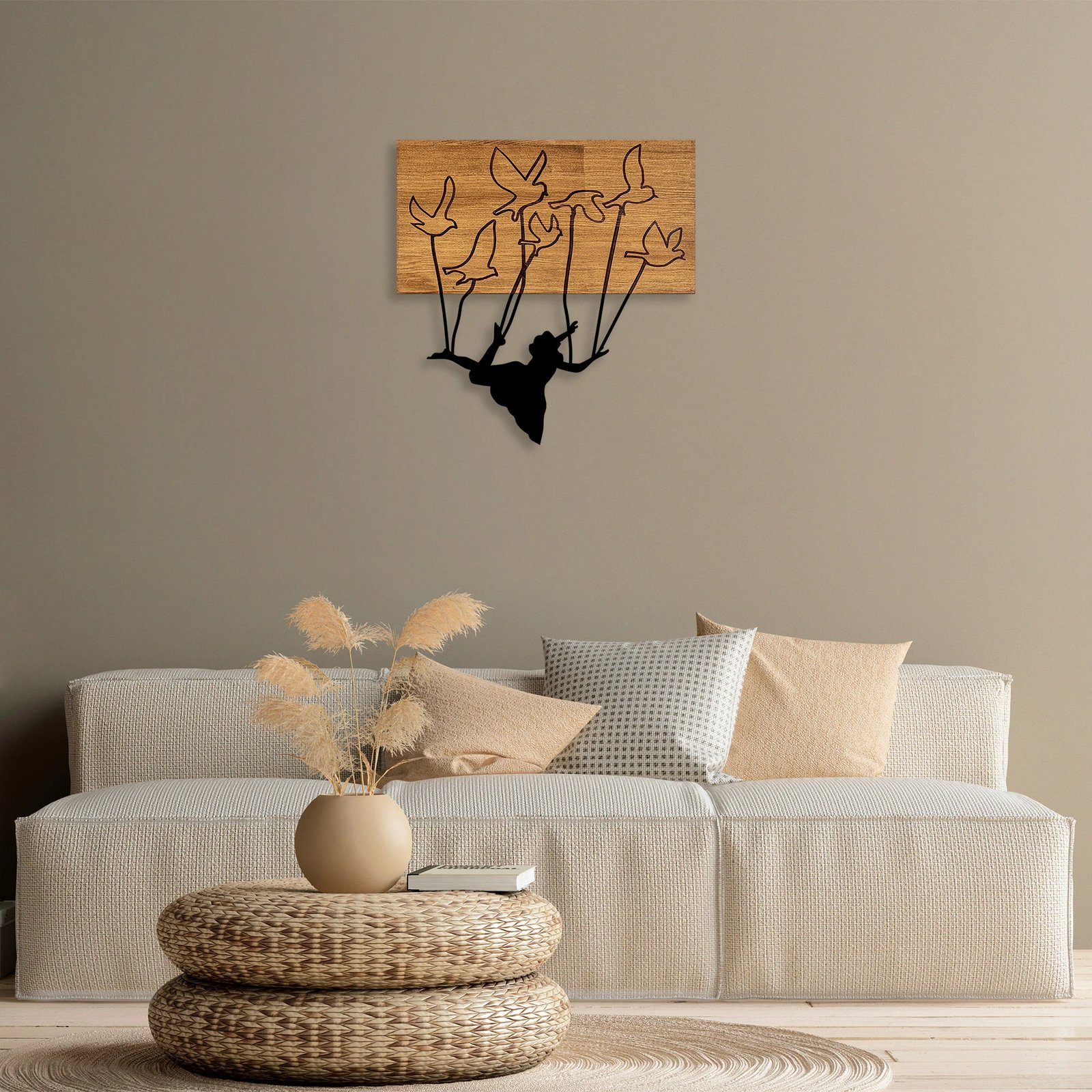 Aksesor dekorativ për mur, dru dhe metal, Wallity MA-310, ngjyrë arre/zezë, 58x60cm