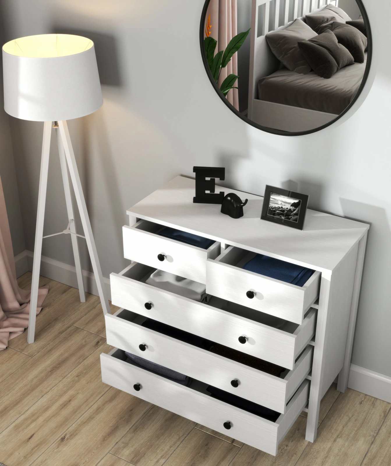 Komodë Hanah Home, FRN-20061, ngjyrë druri dhe e bardhë