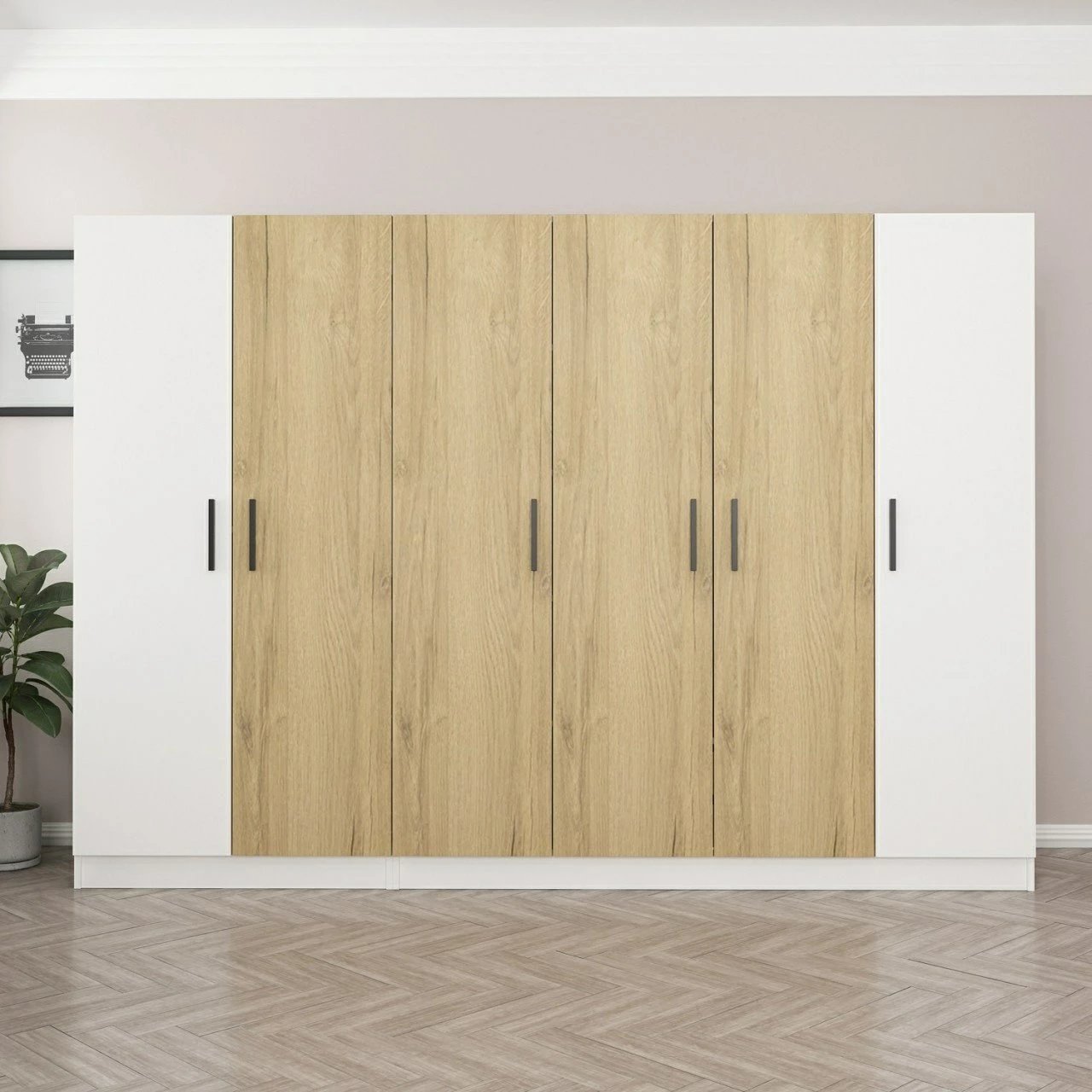 Dollap Skye Decor, Kale - 3111, i bardhë, me shumë rafte, 270x190x52cm