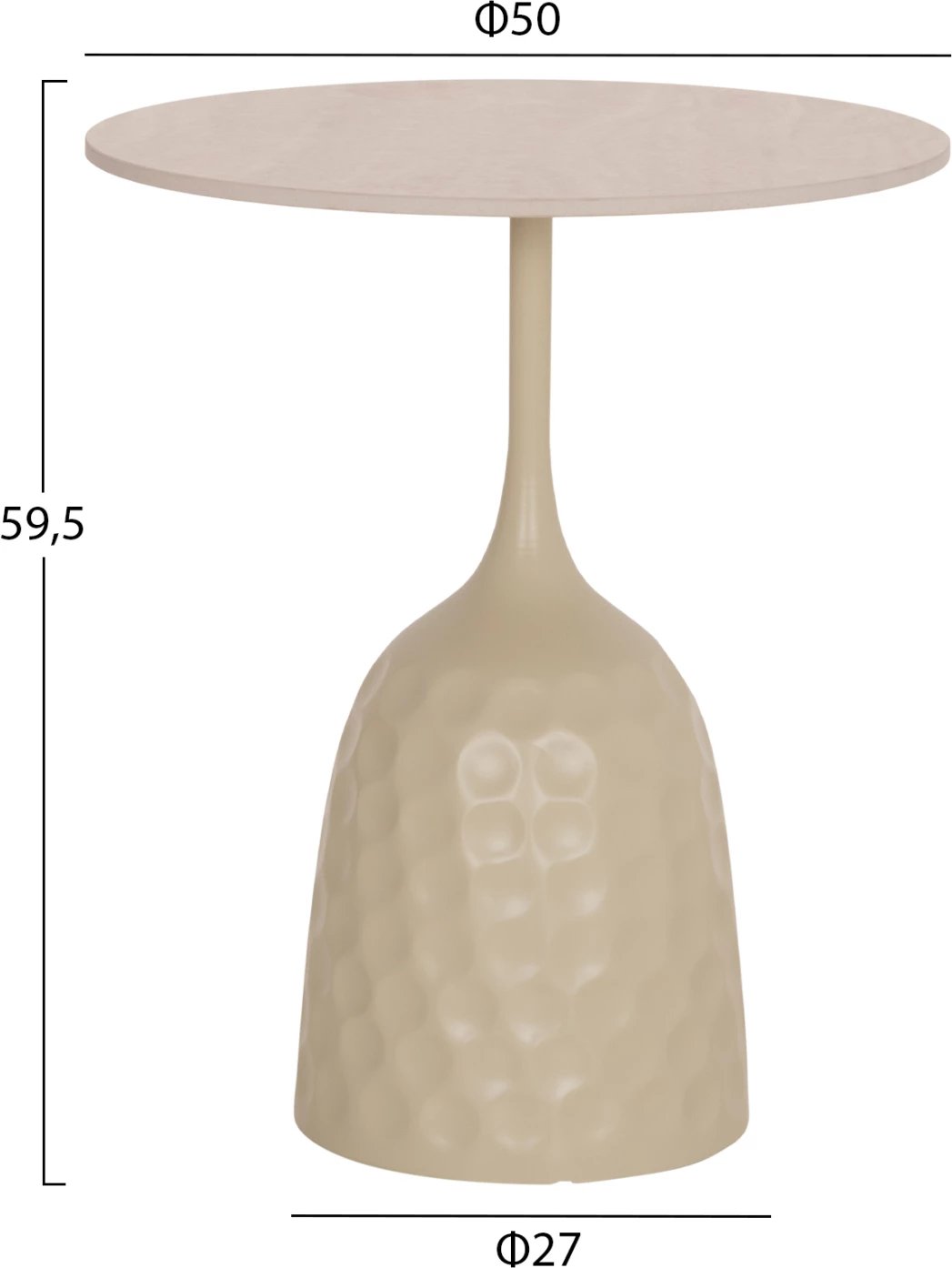 Tavolinë kafeje LONGSTEM, bazë metalike ngjyrë shampanje, sipërfaqe qeramike travertin, FH18317.04, Φ50