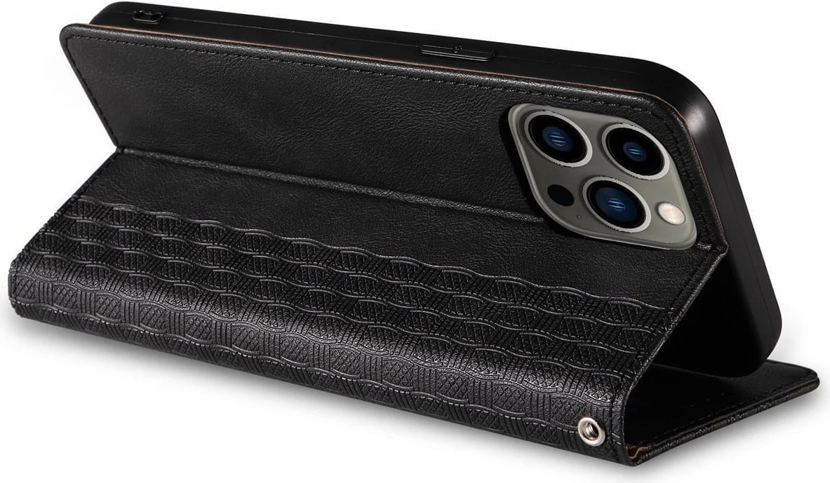 Mbështjellës Hurtel Magnet Strap Case për iPhone 13 Pro Max, me portofol dhe litar dore, e zezë