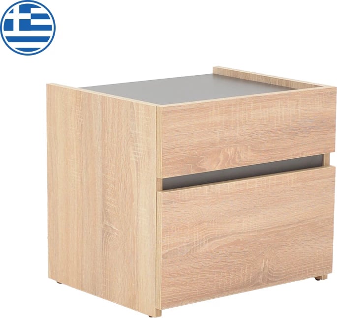 Komodinë anësore Comcie, ngjyrë natyrale me gri, 50x42x45.5cm