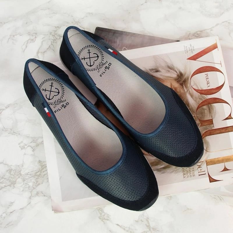Balerina prej lëkure Filippo, për femra, blu marine
