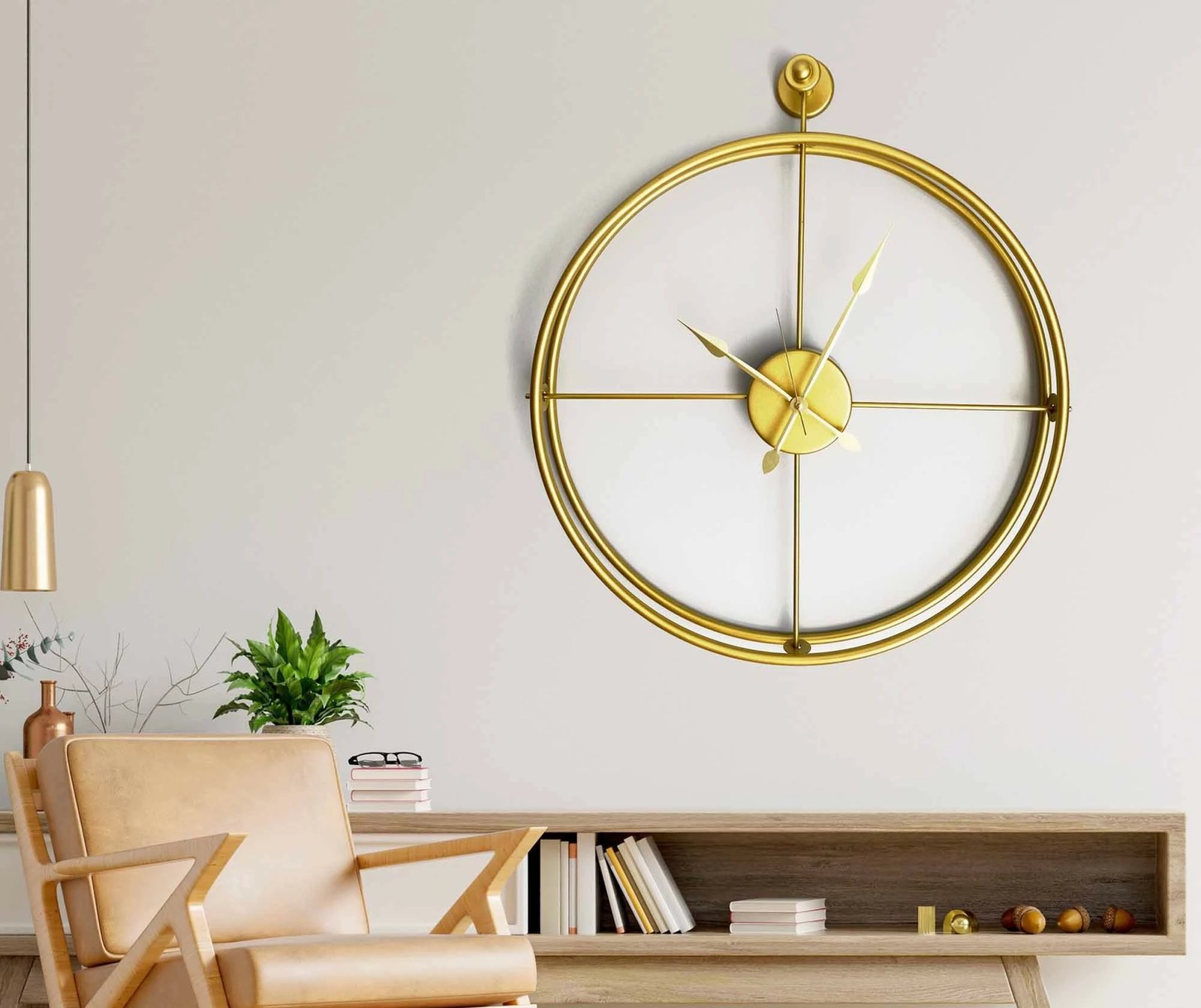 Orë muri dekorative prej metali, ngjyrë ari, Wallity, Mclock-00107