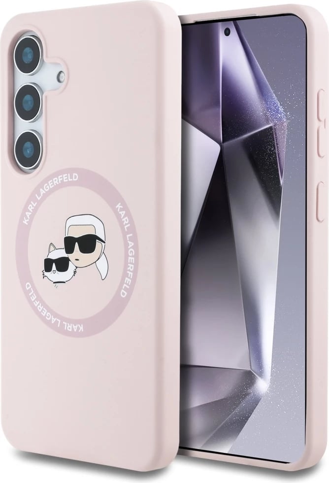 Mbështjellës Karl Lagerfeld Silicone Double Heads And Circle MagSafe për Samsung Galaxy S25, Rozë
