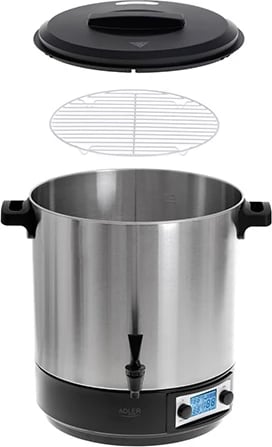 Tenxhere elektrike për pasterizim, Adler AD 4496, 28 L, LCD, termostat 30-100°C, rubinet i integruar, 2000-2600W, inox Tenxhere elektrike për pasterizim, Adler AD 4496, 28 L, LCD, termostat 30-100°C, rubinet i integruar, 2000-2600W, inox