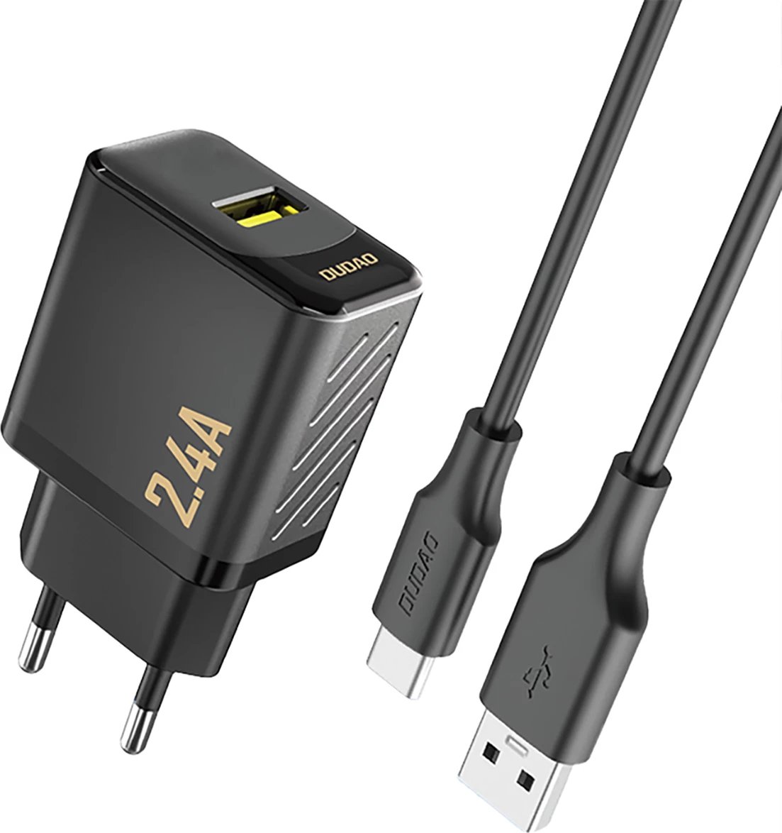 Karikues muri GaN, Dudao A23TEU, 12W 2.4A USB-A një port, me kabllo USB-A në USB-C 1m, e zezë