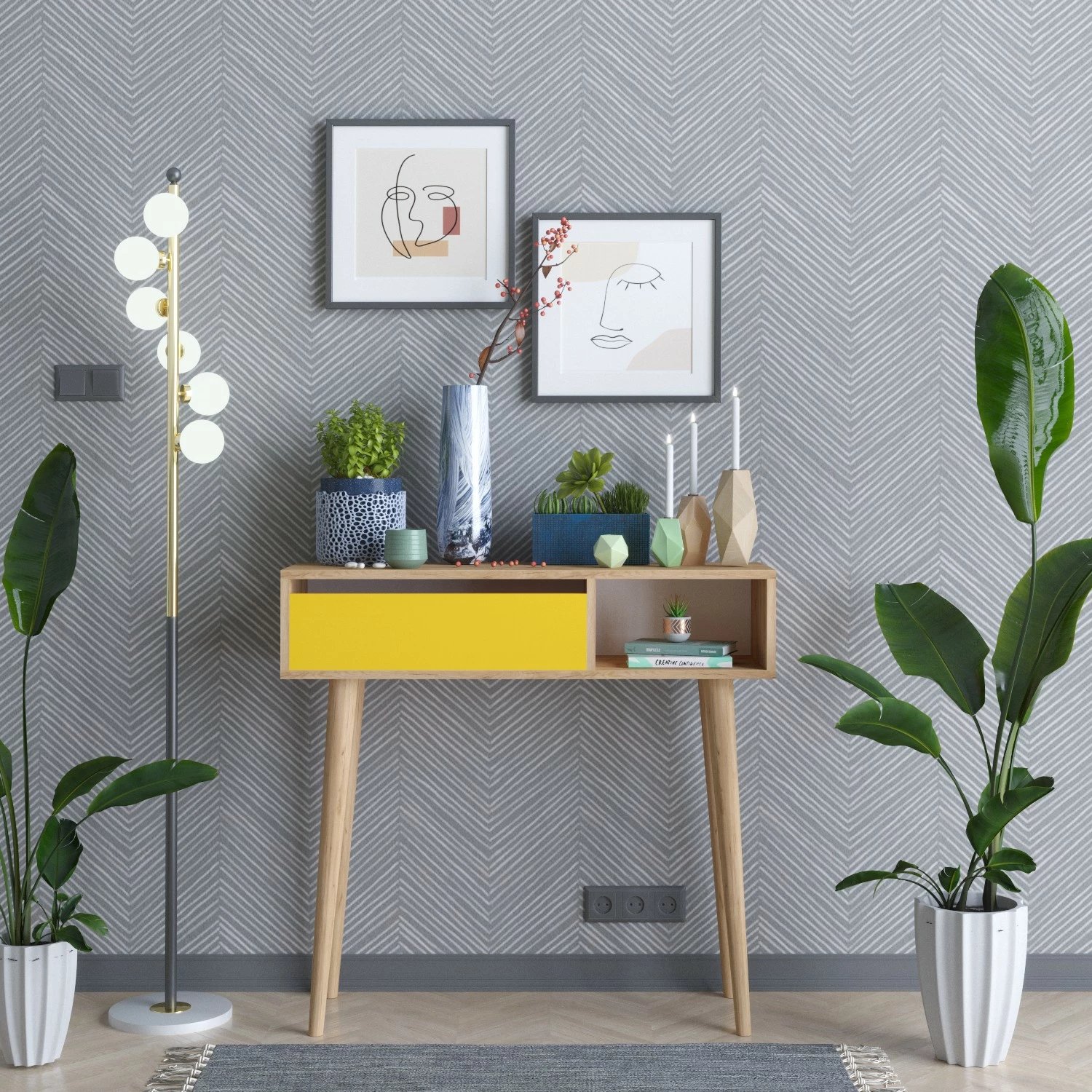 Komodë anësore Skye Decor, ngjyrë lis dhe e verdhë, ARLET