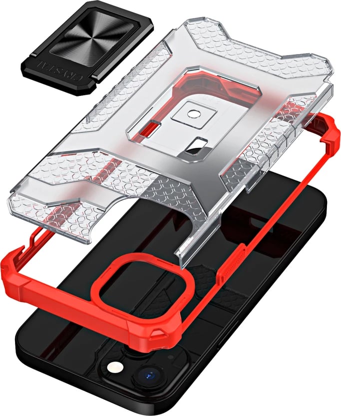 Mbështjellës Hurtel Crystal Ring Case për iPhone 13, me mbajtëse, Kuq