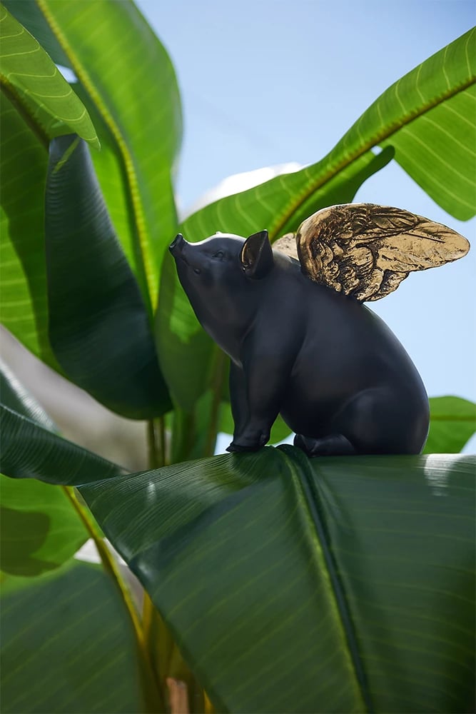 Dekor derr me krahë, ngjyrë e zezë dhe ari, 26x17x23cm Dekor derr me krahë, ngjyrë e zezë dhe ari, 26x17x23cm