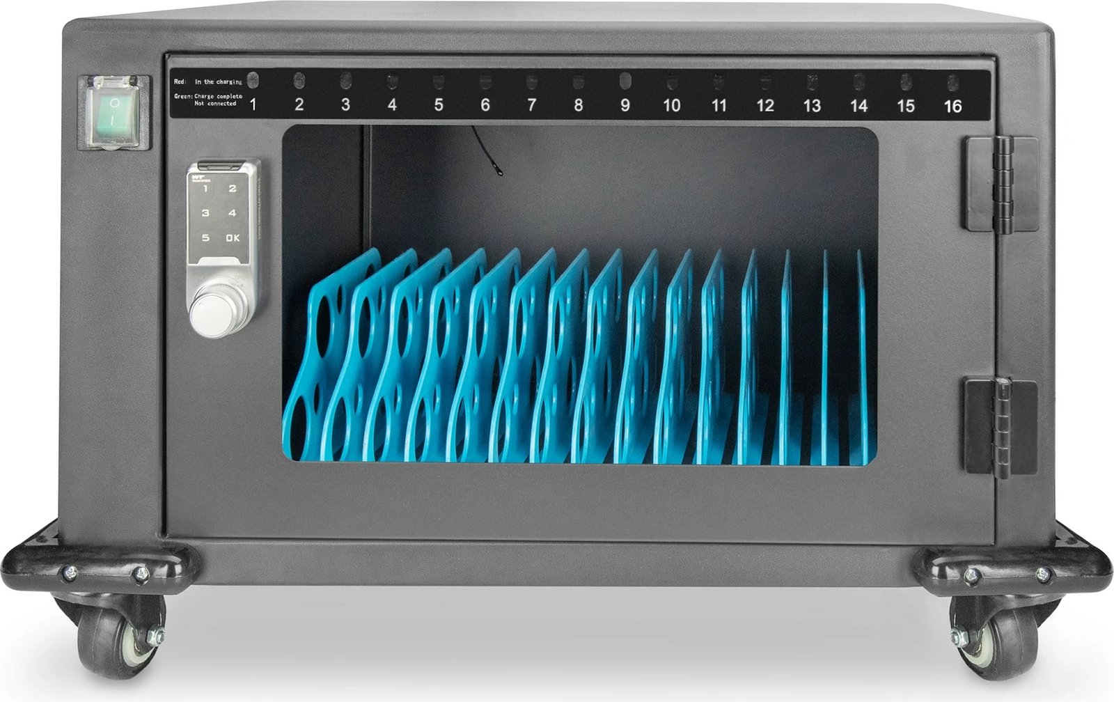 Kasë karikimi Digitus për 16 tabletë deri 14 inç, USB-A, me rrota, e zezë