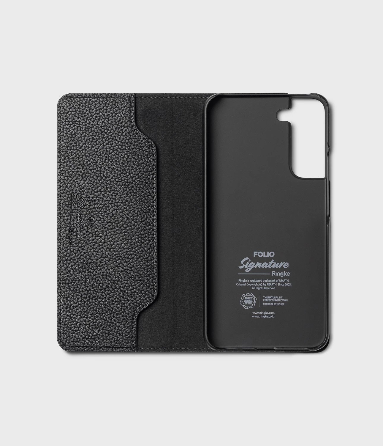 Mbështjellës Ringke Folio Signature për Samsung Galaxy S22+, lëkurë sintetike, e zezë