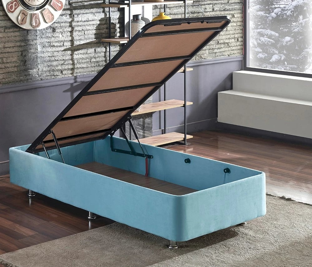 Baza e shtratit teke, ngjyrë kaltër e çelët, Skye Decor, 120x200