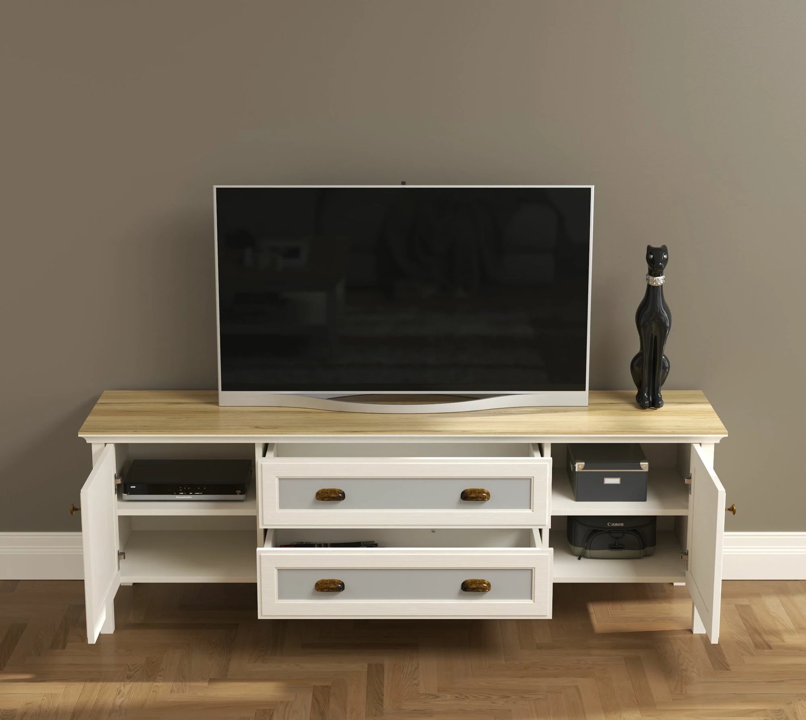 Komodë TV Skye Decor, krem, lis, gri, FRN-21026