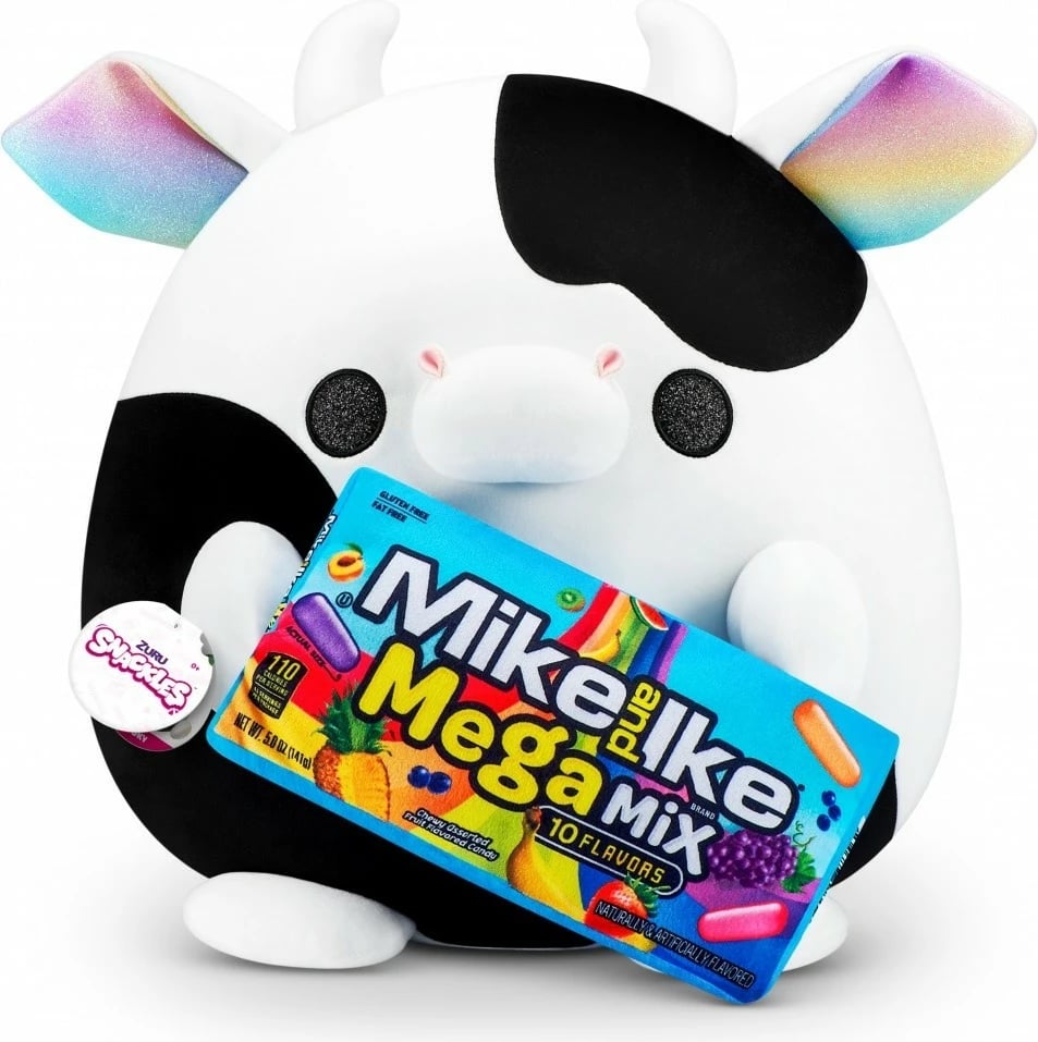 Lodër pelushi Snackles ZURU, lopë, 35cm, Mike and Ike Mega Mix, e zezë/e bardhë