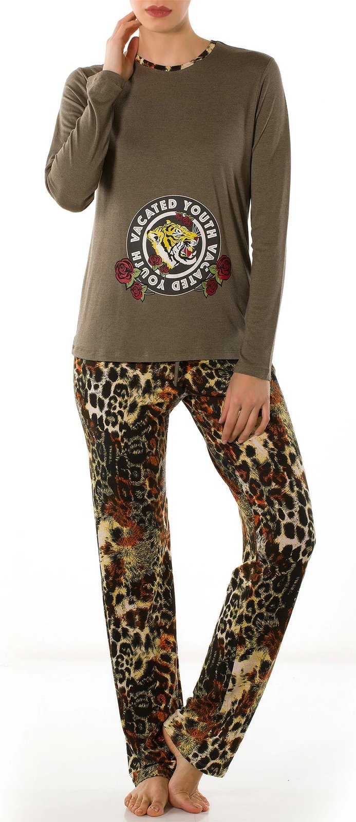 Set pizhamash për gra, Jumeon, 002-000499, ngjyrë khaki