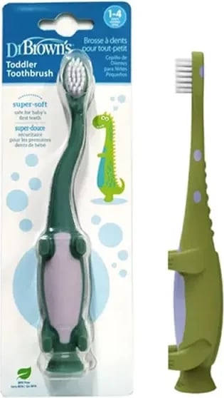 Furçë dhëmbësh për fëmijë Dr. Brown's Dinosaur 1-4 vjeç, jeshile