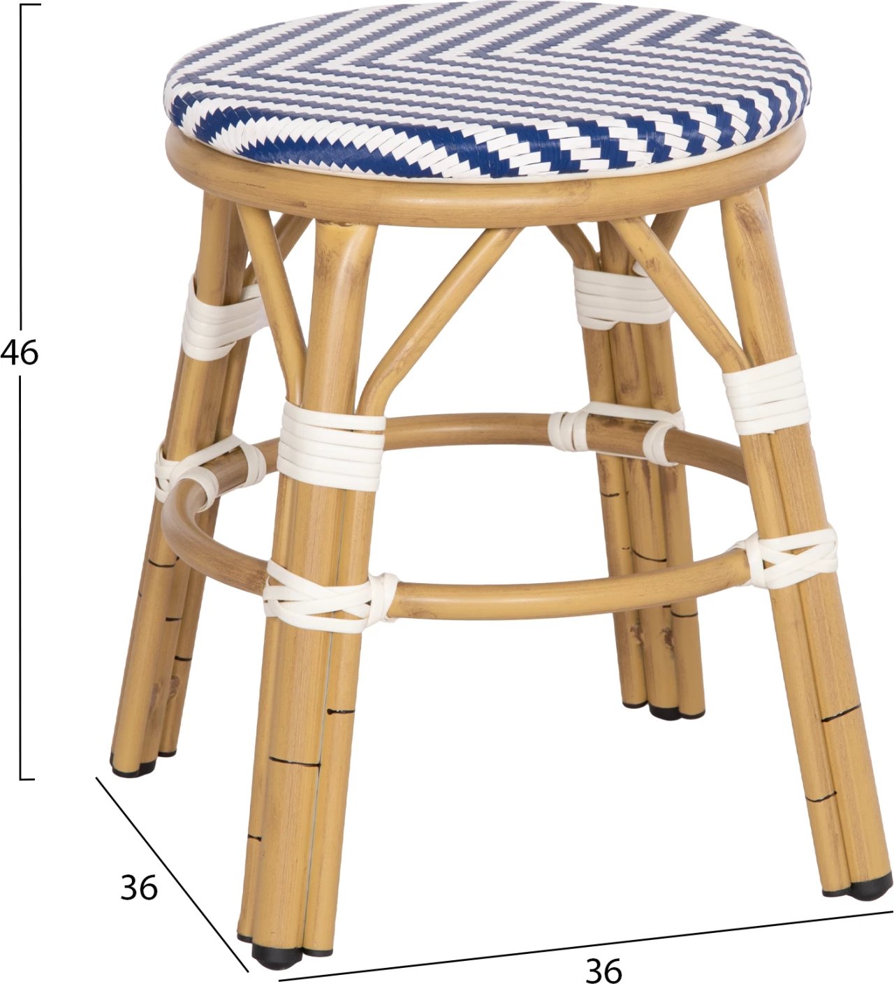 Karrige për bar, alumini, pamje bambuje, FH6285.05, ngjyrë bardhë & kaltër, Φ36x46Hcm