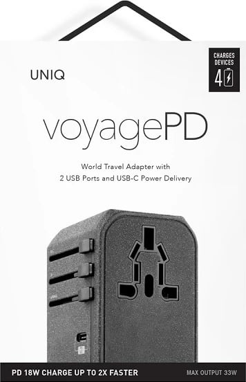 Adapter udhëtimi universal UNIQ Voyage LITHOS Collective 33W, 2xUSB PD 18W QC 3.0, Gri