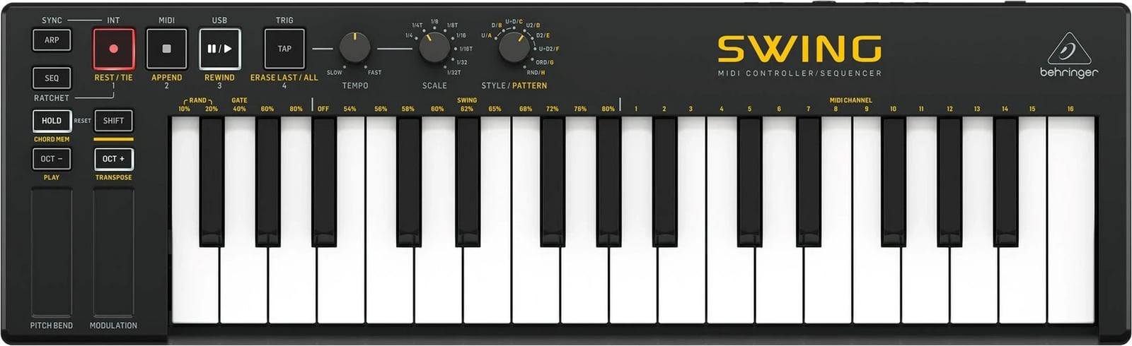 Tastierë MIDI Behringer SWING, e zezë dhe e bardhë