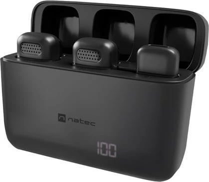 Mikrofon wireless me klip Natec Hopper, 2 copë, USB-C, i zi
